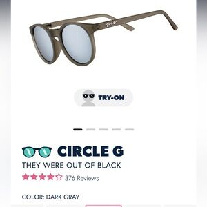 New-in box! Goodr Circle G Dark Gray Sunglasses